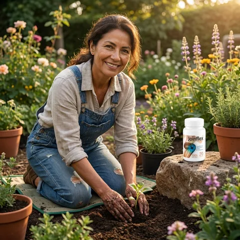 Mujer agachada plantando en su jard&iacute;n